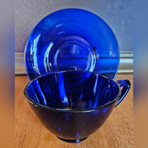 Elegant Blue Glass Cup and Saucer Set